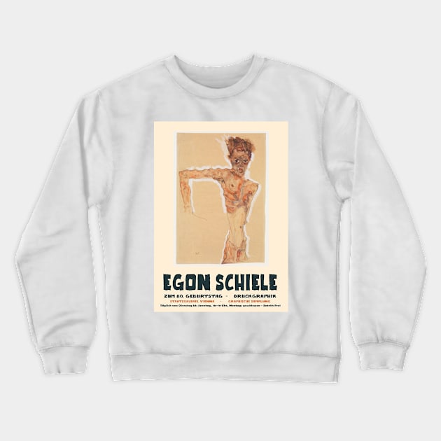 Egon Schiele - Exhibition Art Poster - Self Portrait 1911 Crewneck Sweatshirt by notalizard